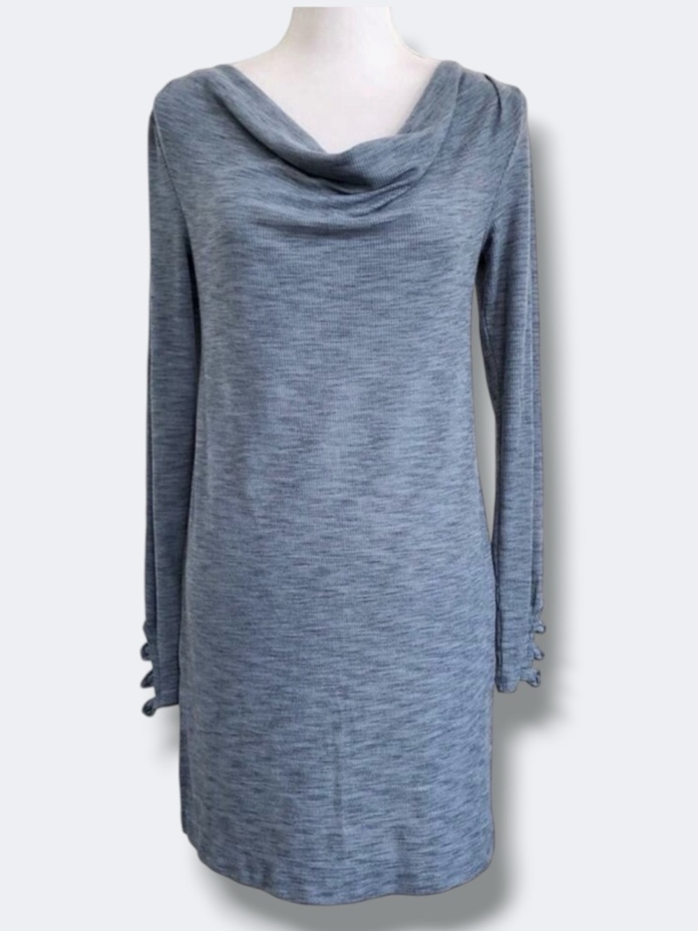 🌻3/$25 Pure + Good Cowl Neck Tunic Dress Small Blue Gray Ribbed Knit Long Sleeve